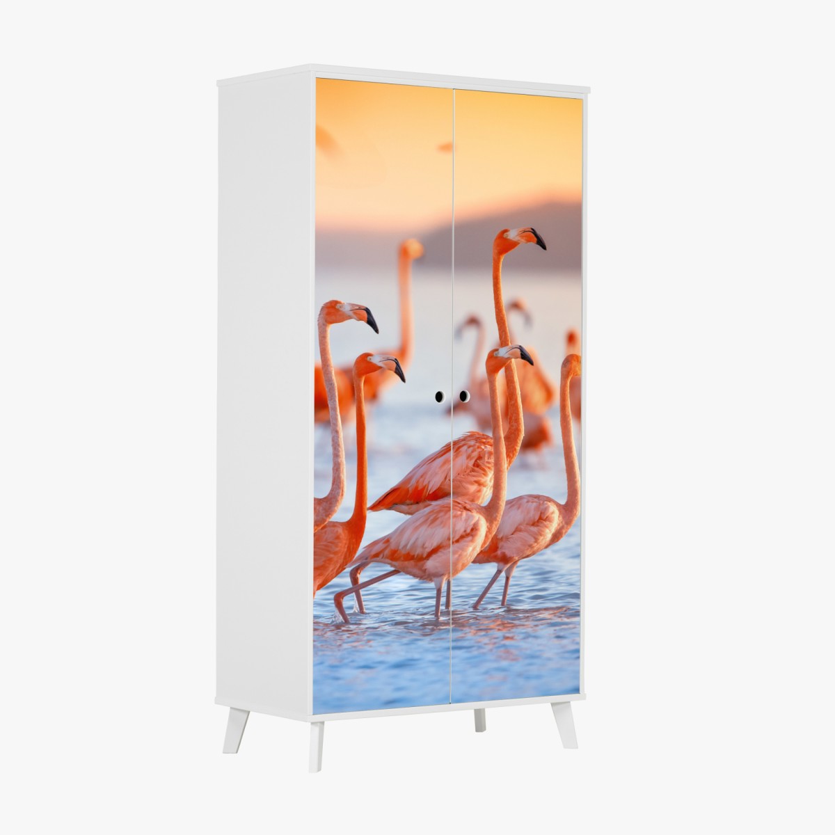 Schrankaufkleber rosa flamingos bei sonnenuntergang – Wallnifity®