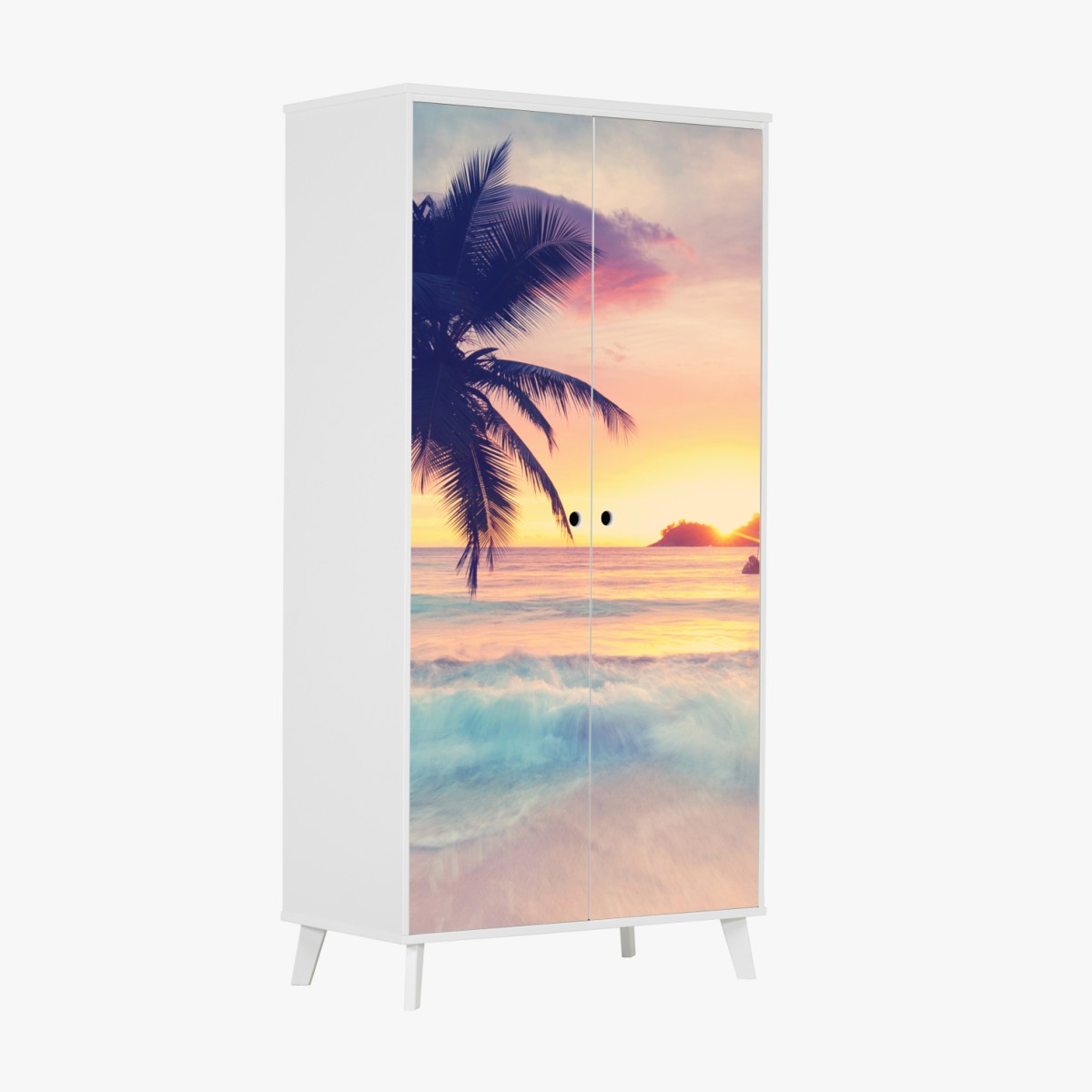 Schrankaufkleber tropischer pastellsonnenuntergang am meer – Wallnifity®