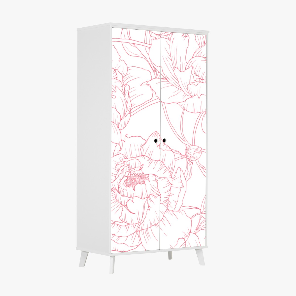 Schrankaufkleber zartes rosa paeonien-line-art-muster – Wallnifity®
