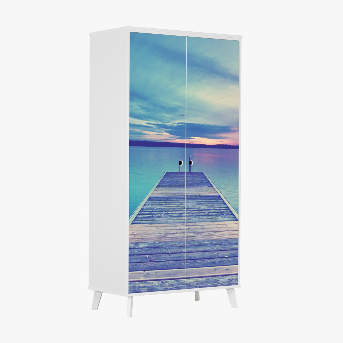 Schrankaufkleber pastellsteg am see bei sonnenuntergang – Wallnifity®