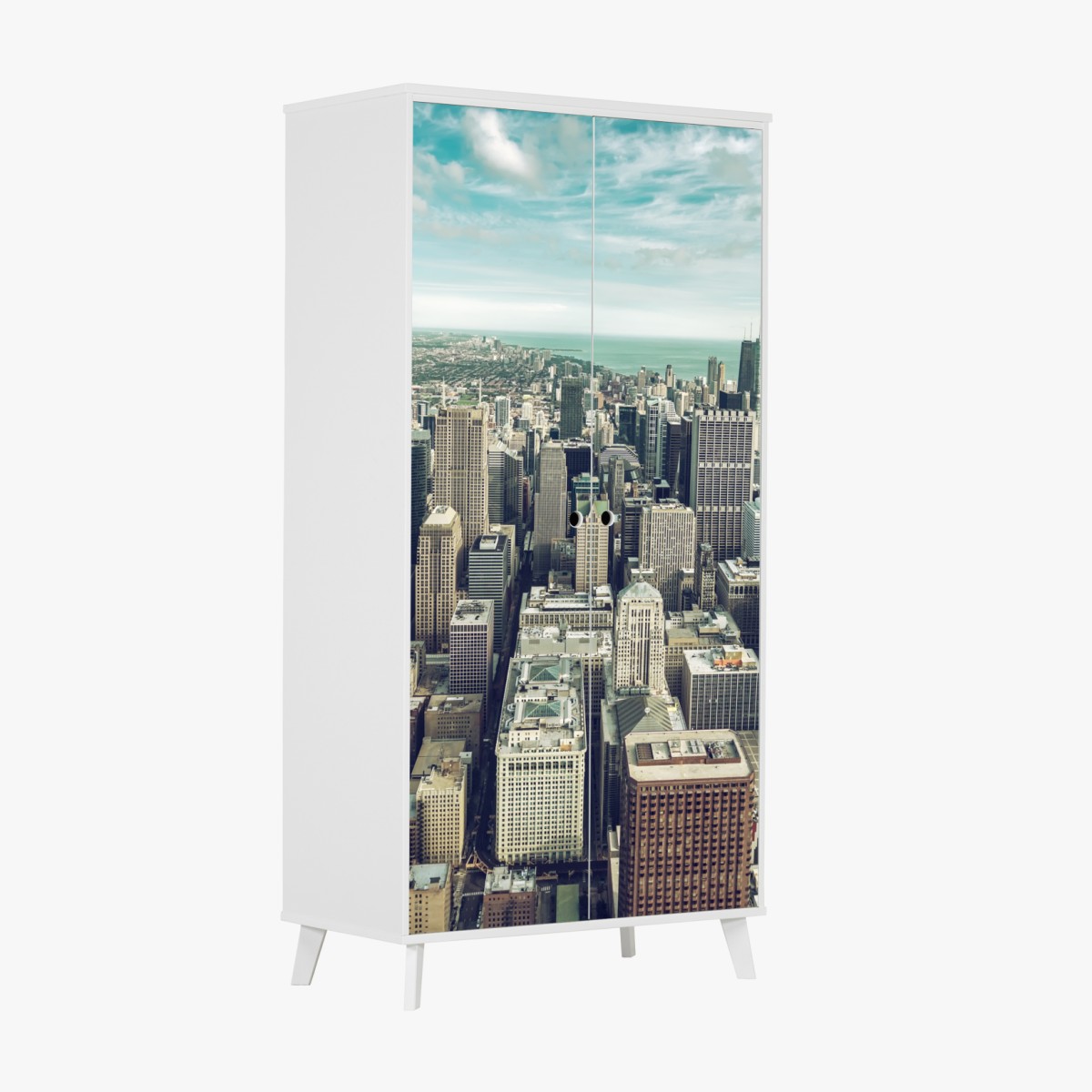 Schrankaufkleber Chicago luftaufnahme skyline in türkis vintage-tönen – Wallnifity®