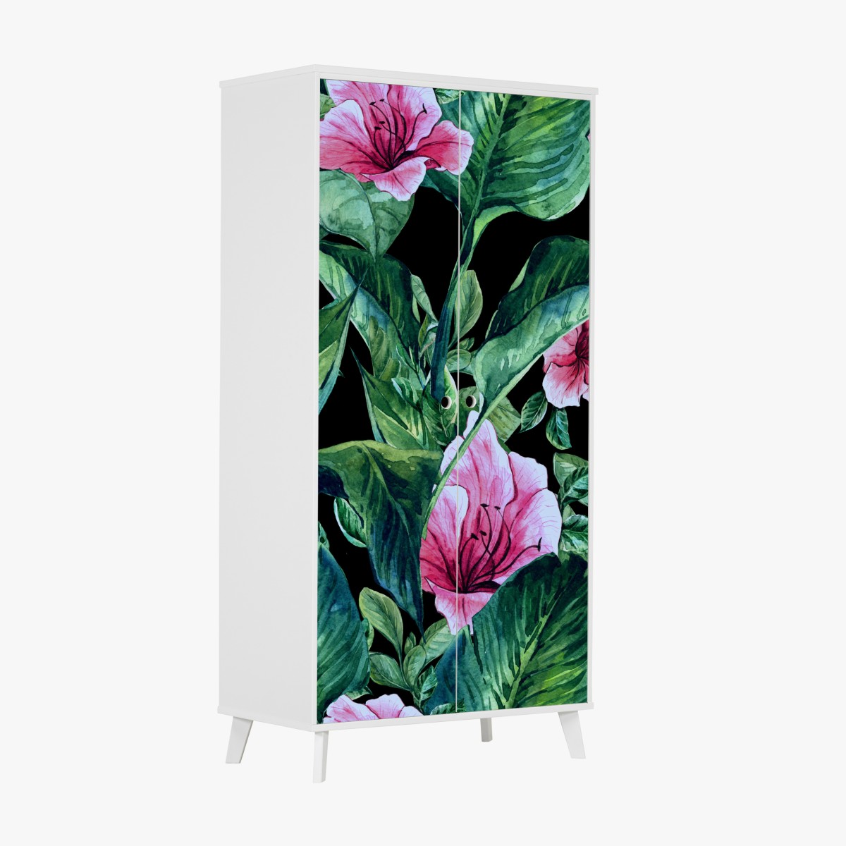 Schrankaufkleber rosa aquarellblumen auf schwarzem hintergrund – Wallnifity®