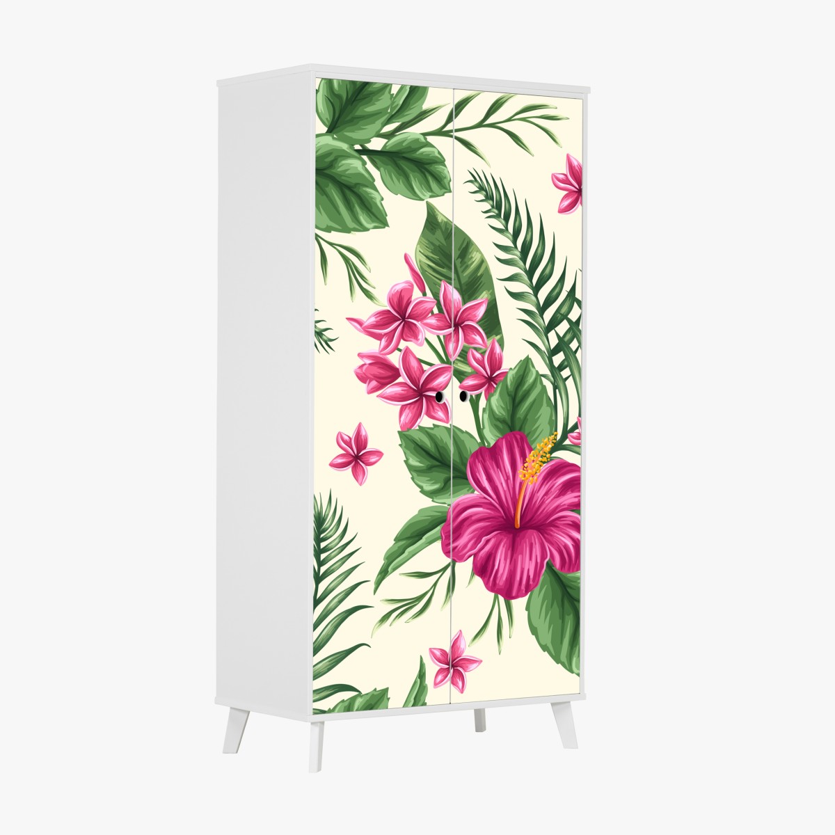 Schrankaufkleber tropisches muster mit rosa hibiskus – Wallnifity®