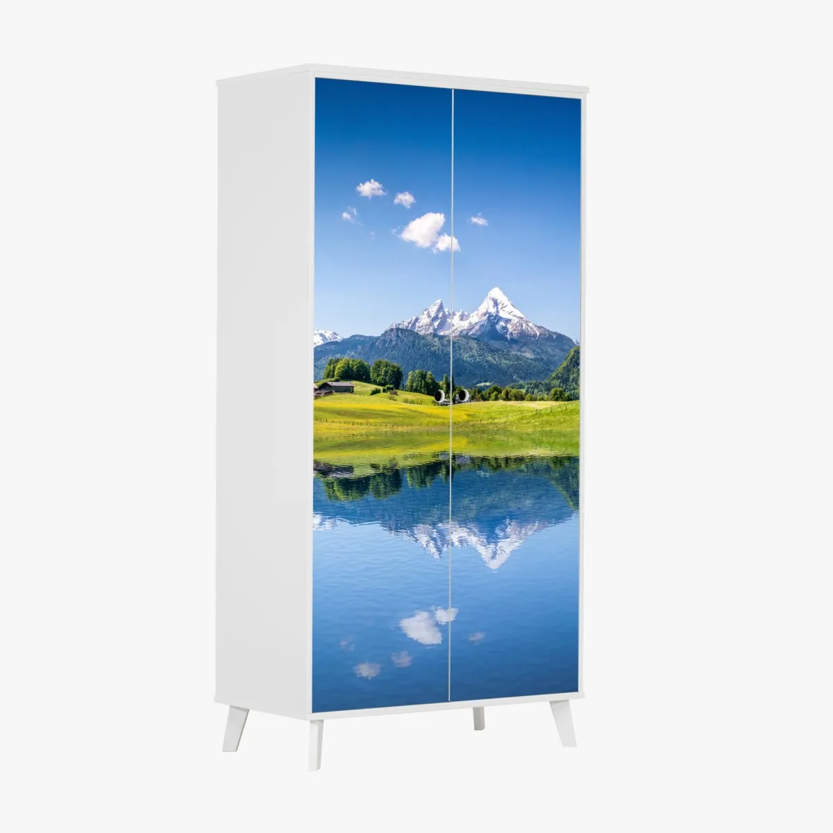 Schrankaufkleber alpenpanorama mit spiegelung im see – Wallnifity®