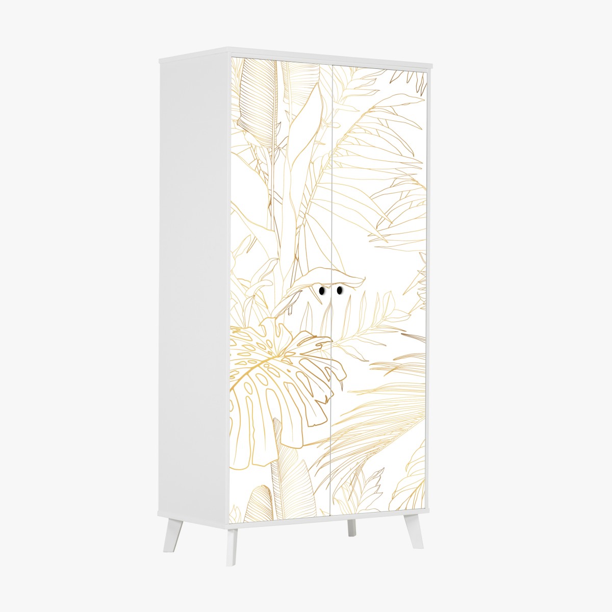 Schrankaufkleber goldene tropische blätter line art – Wallnifity®