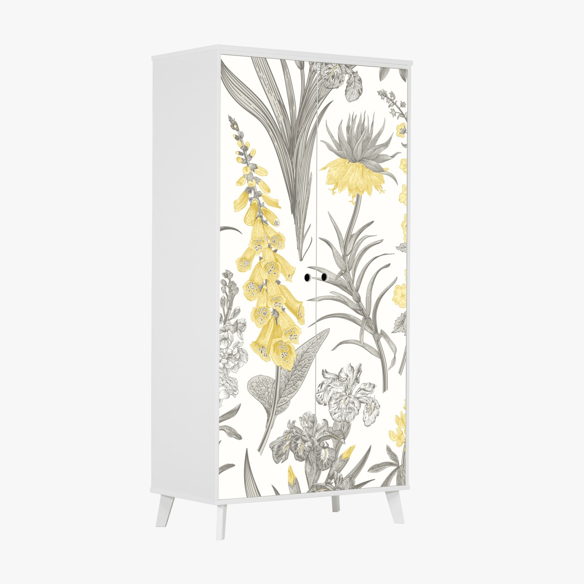 Schrankaufkleber vintage botanisches blumenmuster in gelb und grau – Wallnifity®