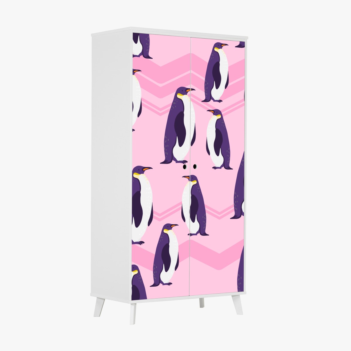 Schrankaufkleber verspieltes muster mit violetten pinguinen auf rosa hintergrund – Wallnifity®