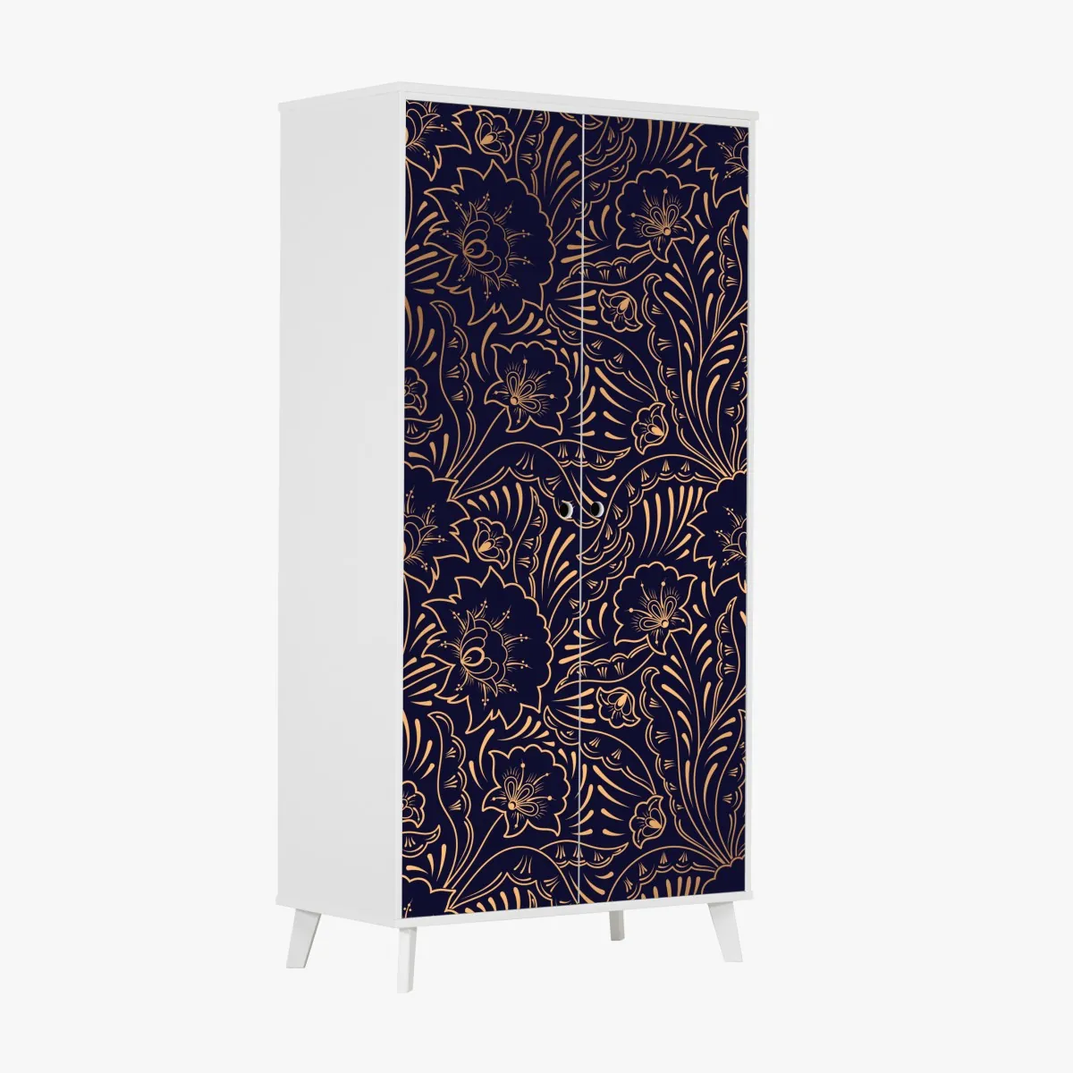 Schrankaufkleber goldenes blumenornament auf nachtblauem hintergrund – Wallnifity®