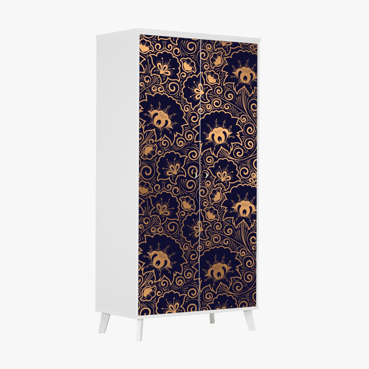 Schrankaufkleber luxuriöses goldenes blumenmuster auf dunklem hintergrund – Wallnifity®