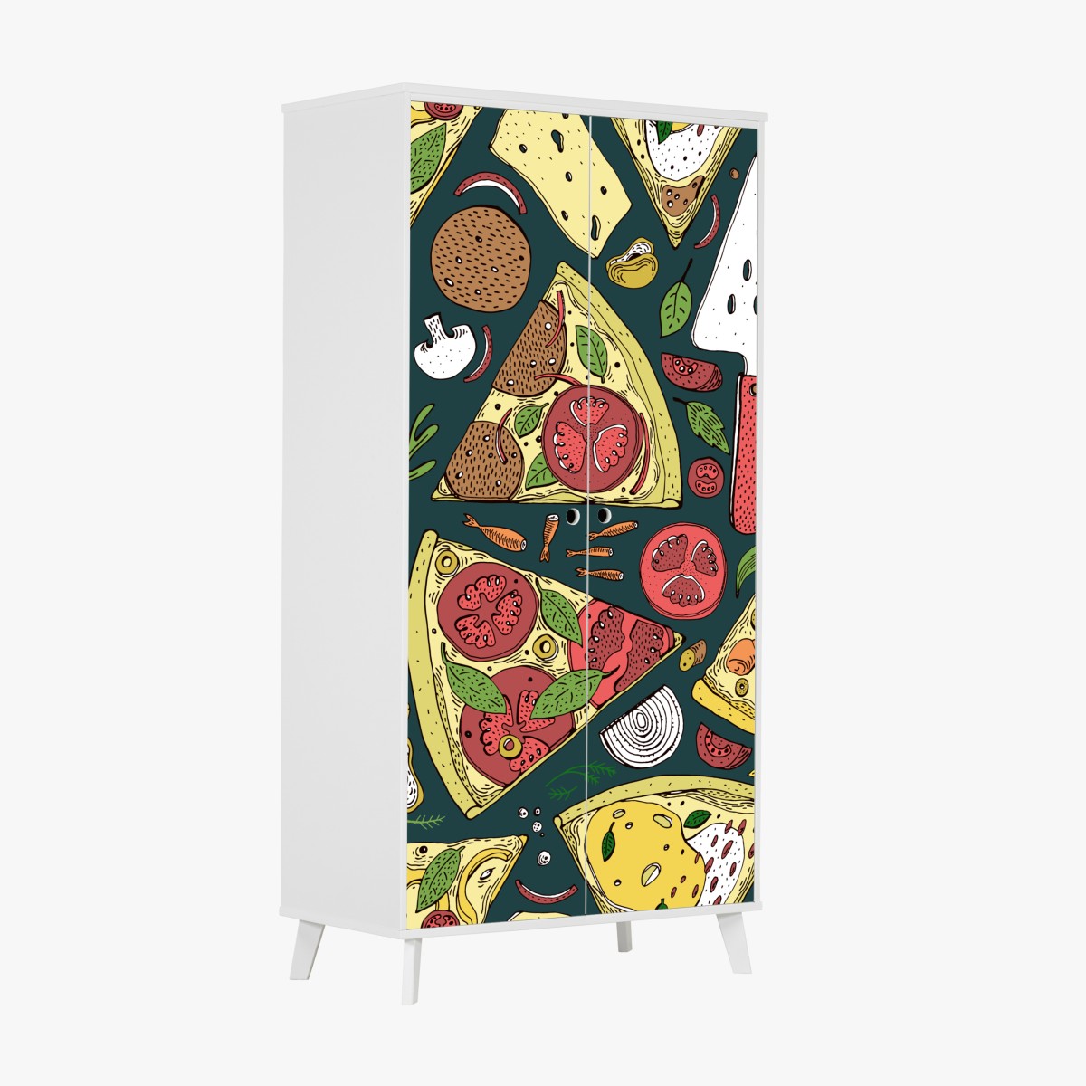 Schrankaufkleber buntes muster mit pizzastücken – Wallnifity®