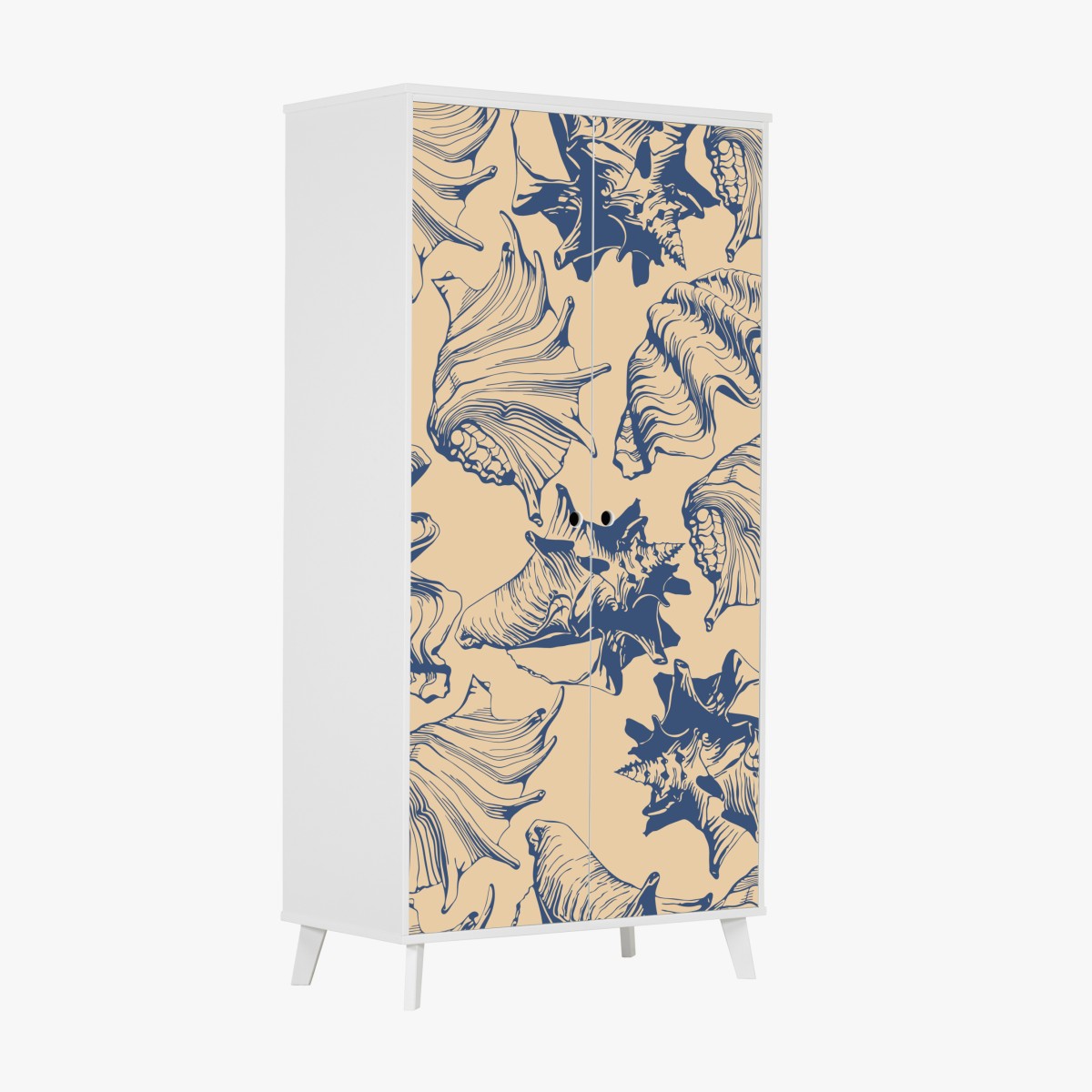 Schrankaufkleber muschelmuster in blau und beige – Wallnifity®