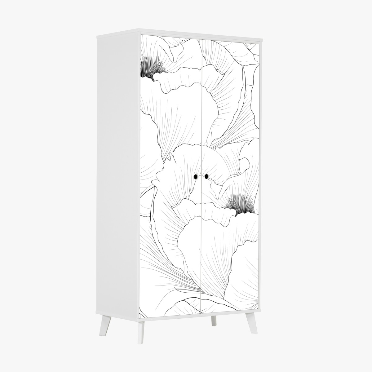 Schrankaufkleber feine botanische linienzeichnung mit blumen – Wallnifity®