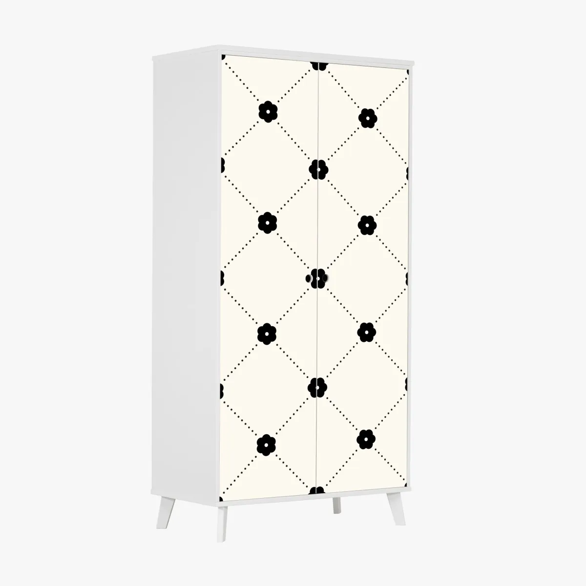 Schrankaufkleber minimalistisches schwarzes blumen-rautenmuster – Wallnifity®