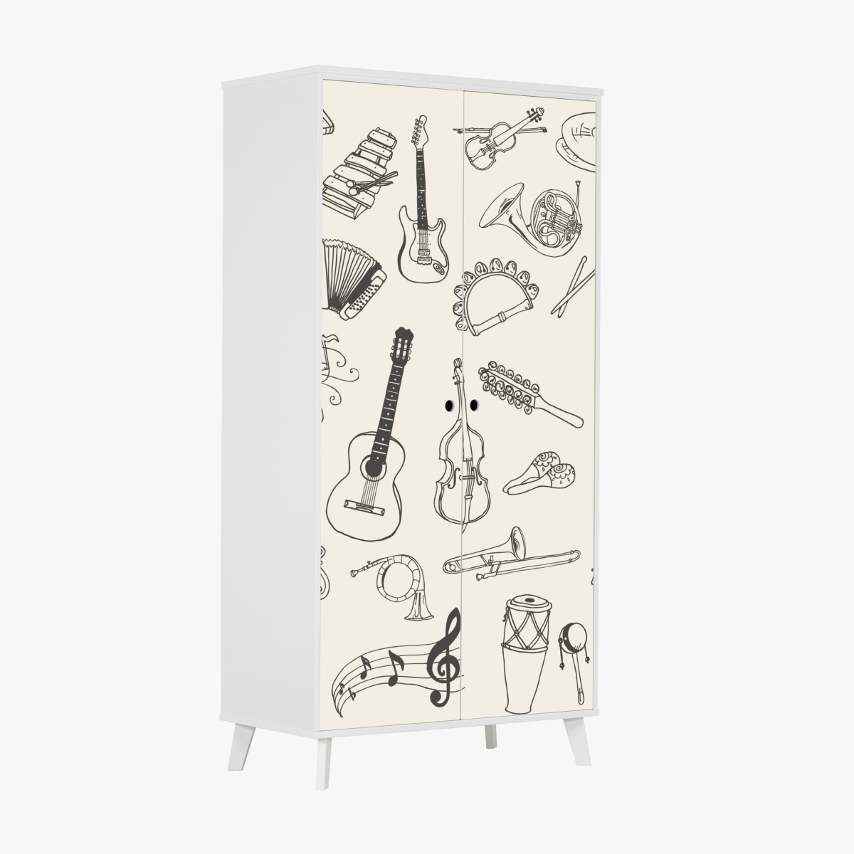 Schrankaufkleber handgezeichnete musikinstrumente collage – Wallnifity®