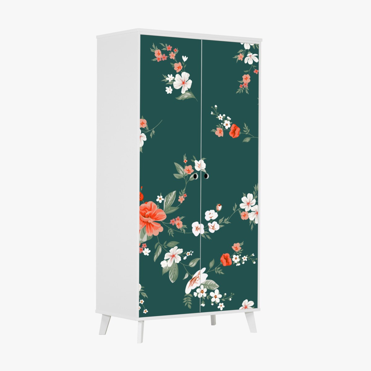 Schrankaufkleber vintage korallenblumenmuster auf tiefgrünem hintergrund – Wallnifity®