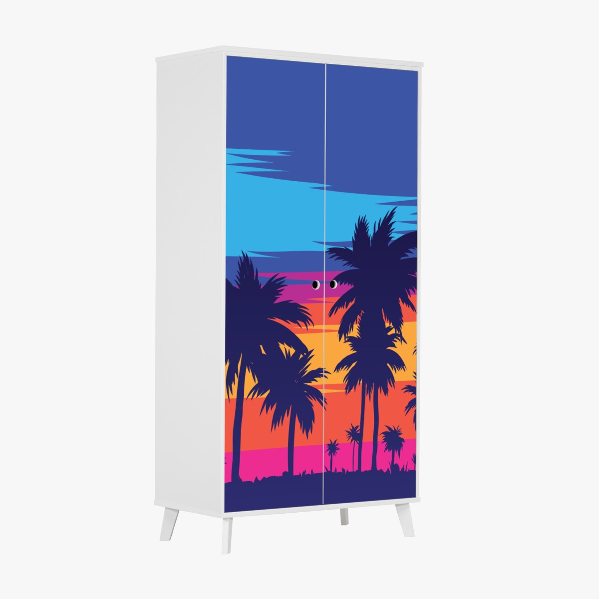 Schrankaufkleber bunter sonnenuntergang mit palmen – Wallnifity®
