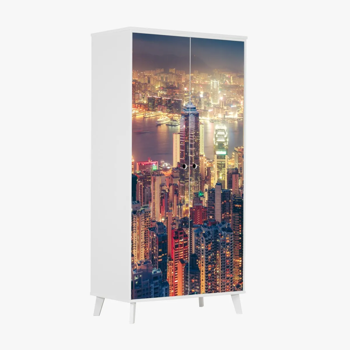 Schrankaufkleber Hongkong skyline bei nacht vom Victoria Peak – Wallnifity®