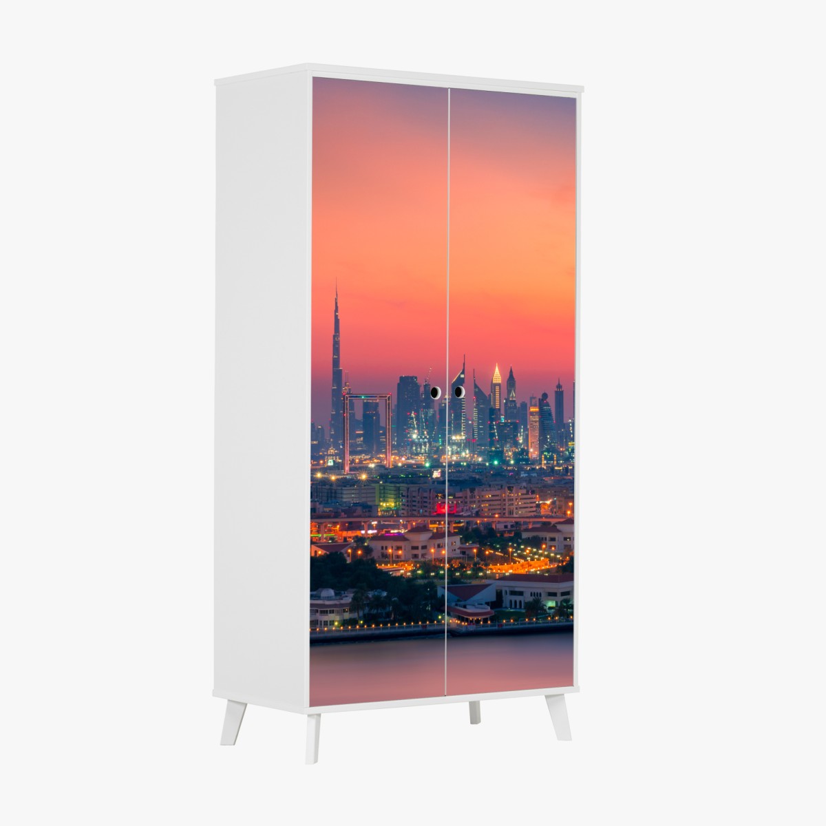 Schrankaufkleber Dubai skyline bei sonnenuntergang – Wallnifity®