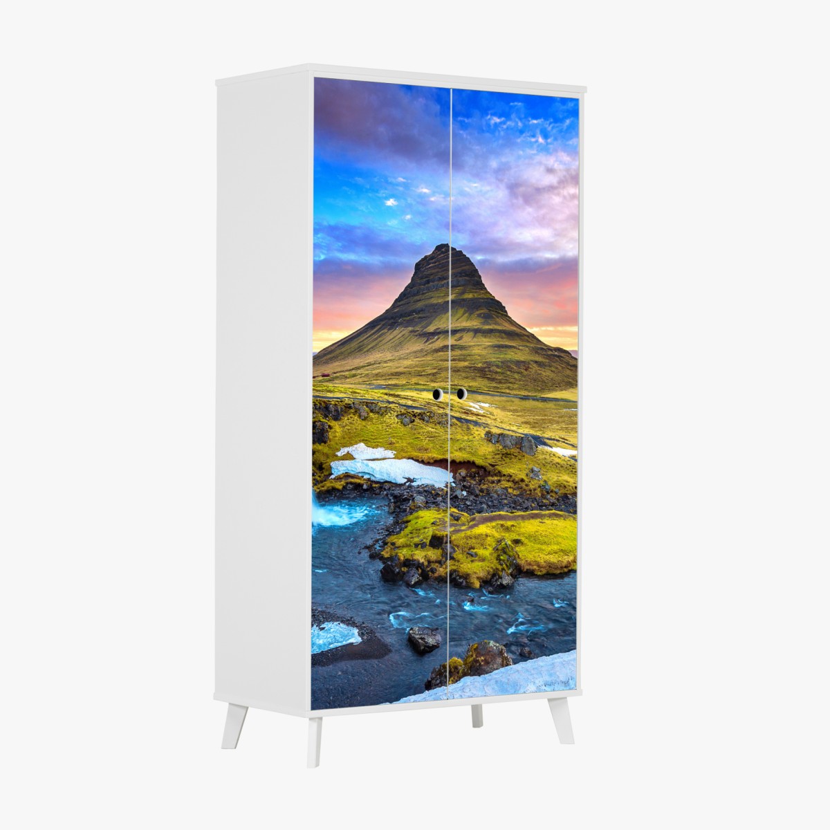 Schrankaufkleber Kirkjufell sonnenaufgang berglandschaft – Wallnifity®