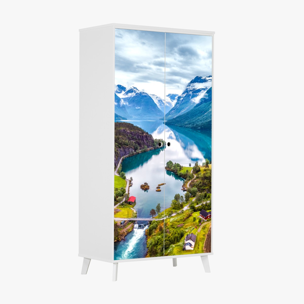 Schrankaufkleber Norwegen fjord aus der luft – Wallnifity®