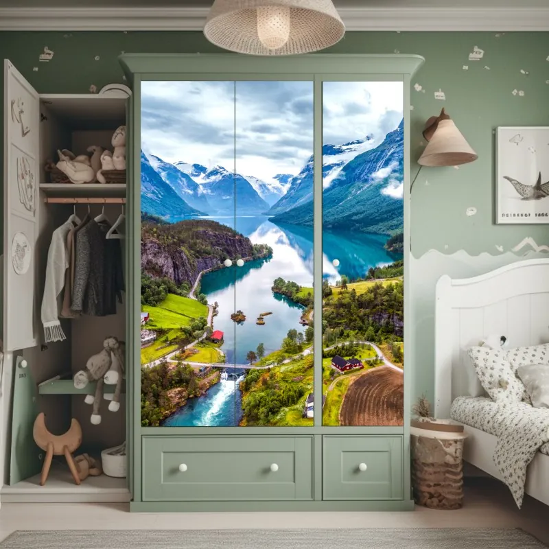 Schrankaufkleber sonnige gasse auf der insel mit leuchtender buganvillea – Wallnifity®