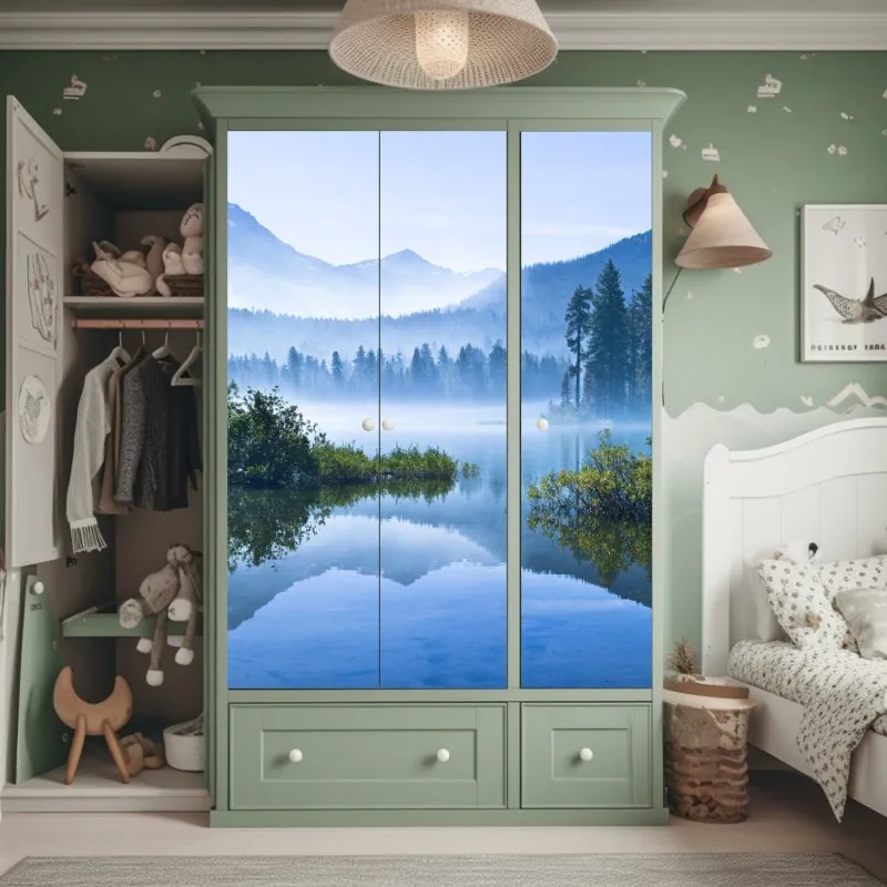 Schrankaufkleber leuchtende lila-blaue abstrakte 3d-formen – Wallnifity®