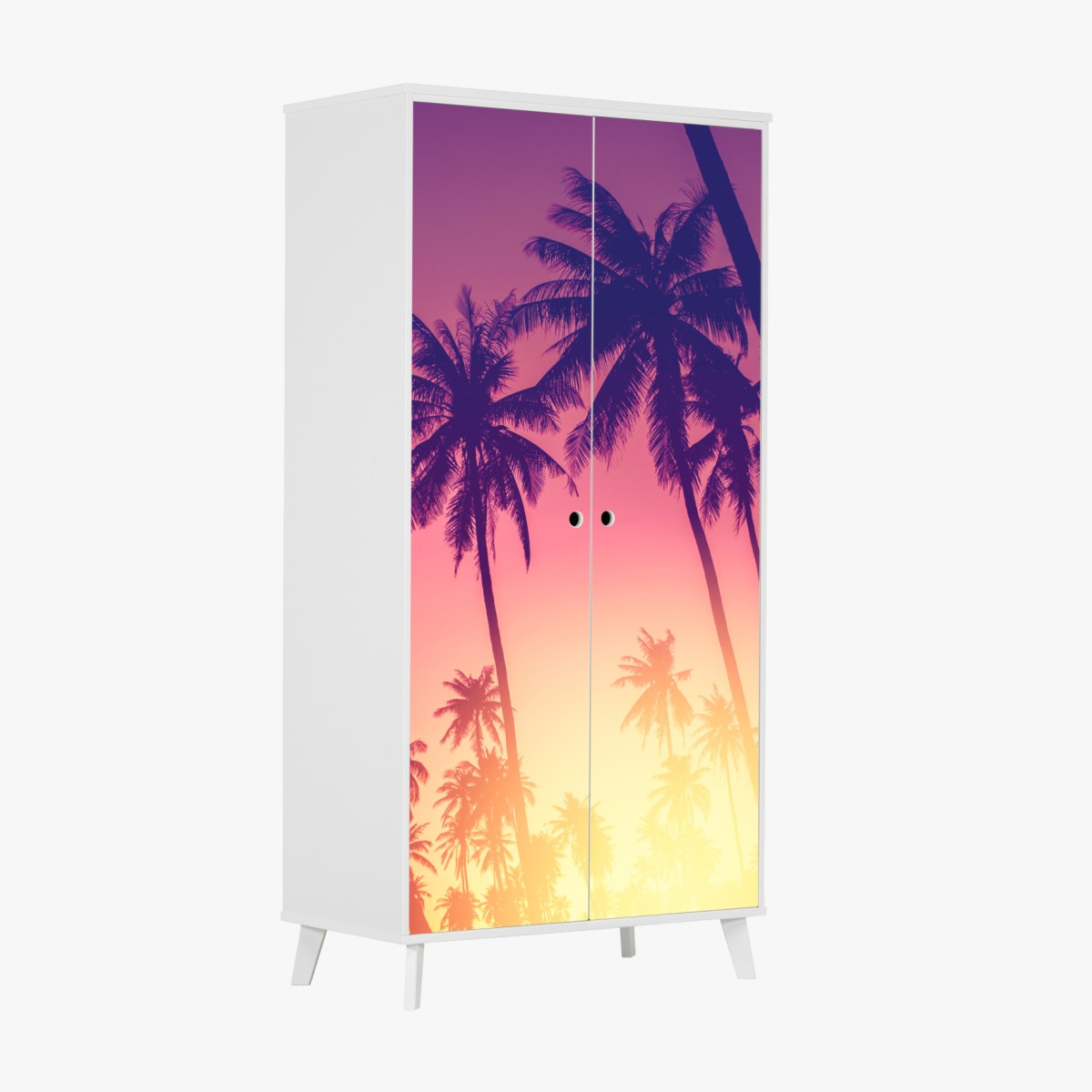 Schrankaufkleber tropischer sonnenuntergang mit palmensilhouette – Wallnifity®