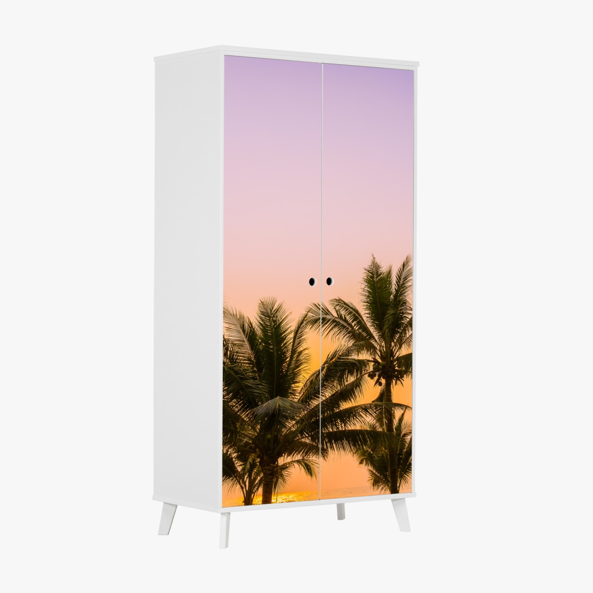 Schrankaufkleber tropischer palmsonnenuntergang am strand – Wallnifity®