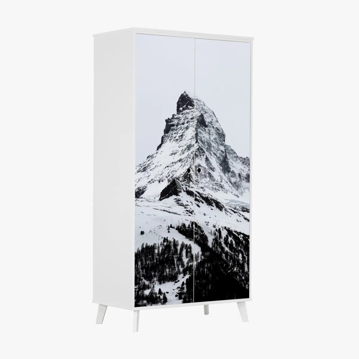 Schrankaufkleber einsamer schneebedeckter berggipfel – Wallnifity®