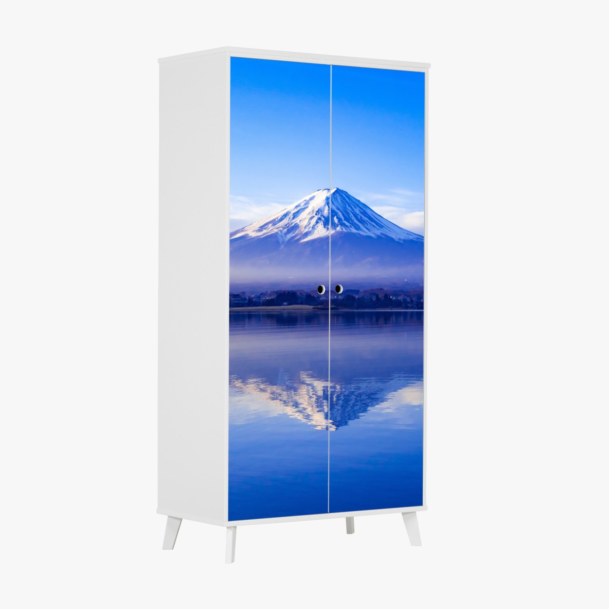Schrankaufkleber Mount Fuji morgendliche reflexion über ruhigem see – Wallnifity®