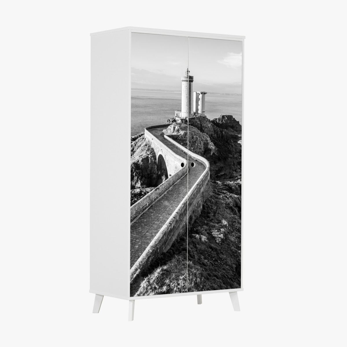 Schrankaufkleber leuchtturm auf felsiger küste – Wallnifity®