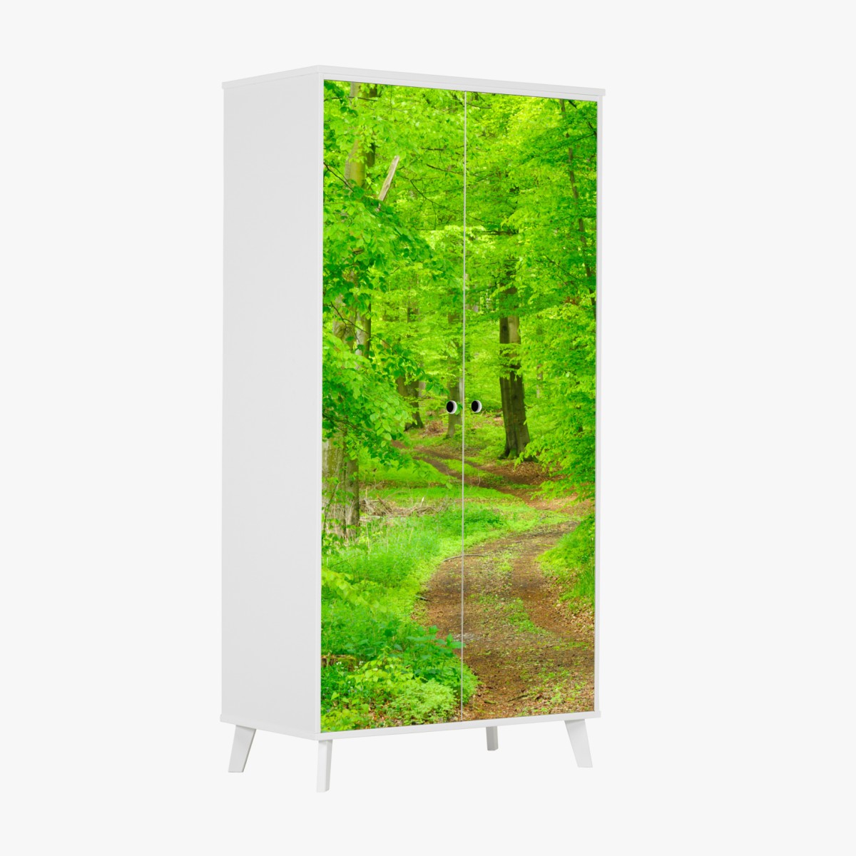 Schrankaufkleber ruhiger waldweg im frühling – Wallnifity®