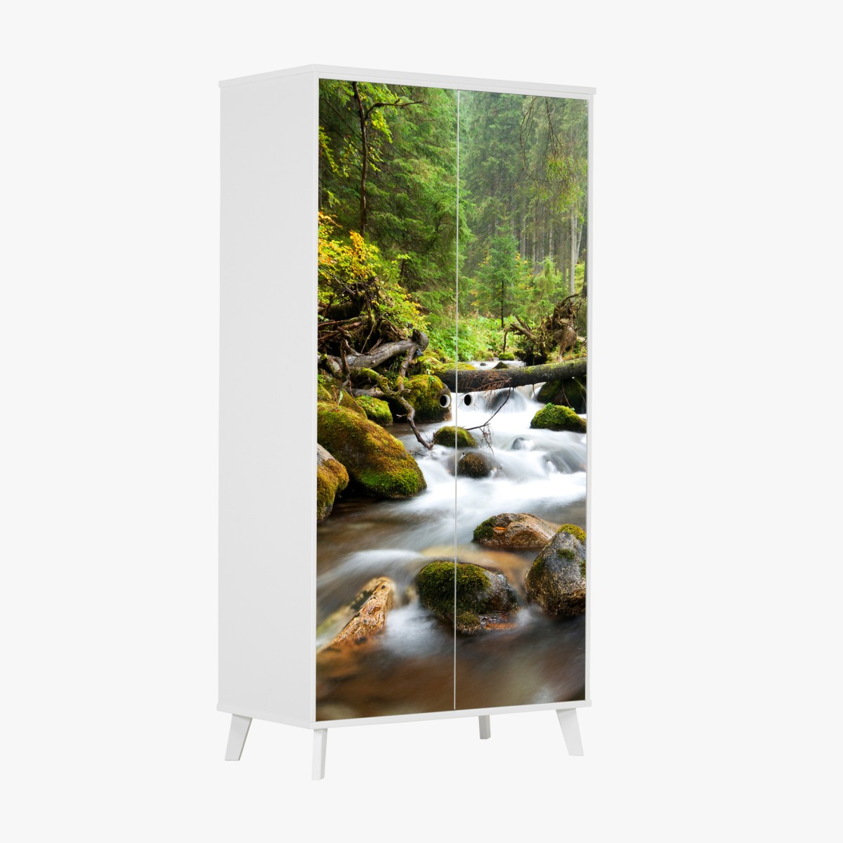 Schrankaufkleber moosbedeckter waldbach im herbst – Wallnifity®