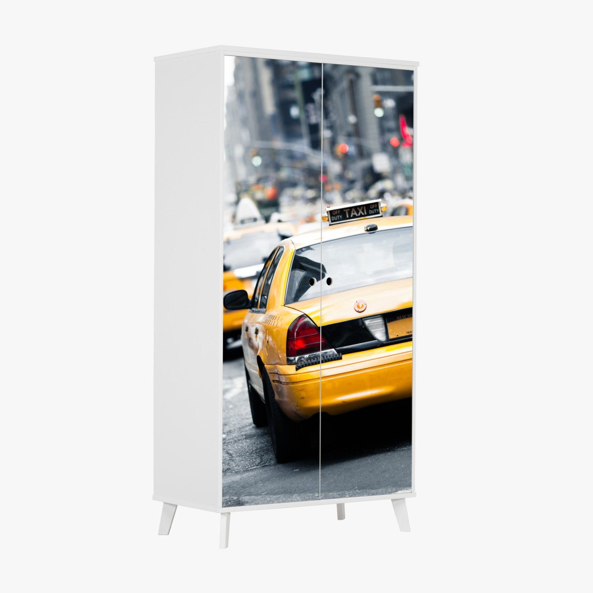 Schrankaufkleber gelbe taxis in einer belebten straße von New York – Wallnifity®