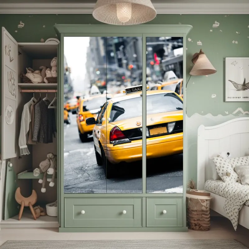 Schrankaufkleber sonniger waldweg zwischen kiefern – Wallnifity®