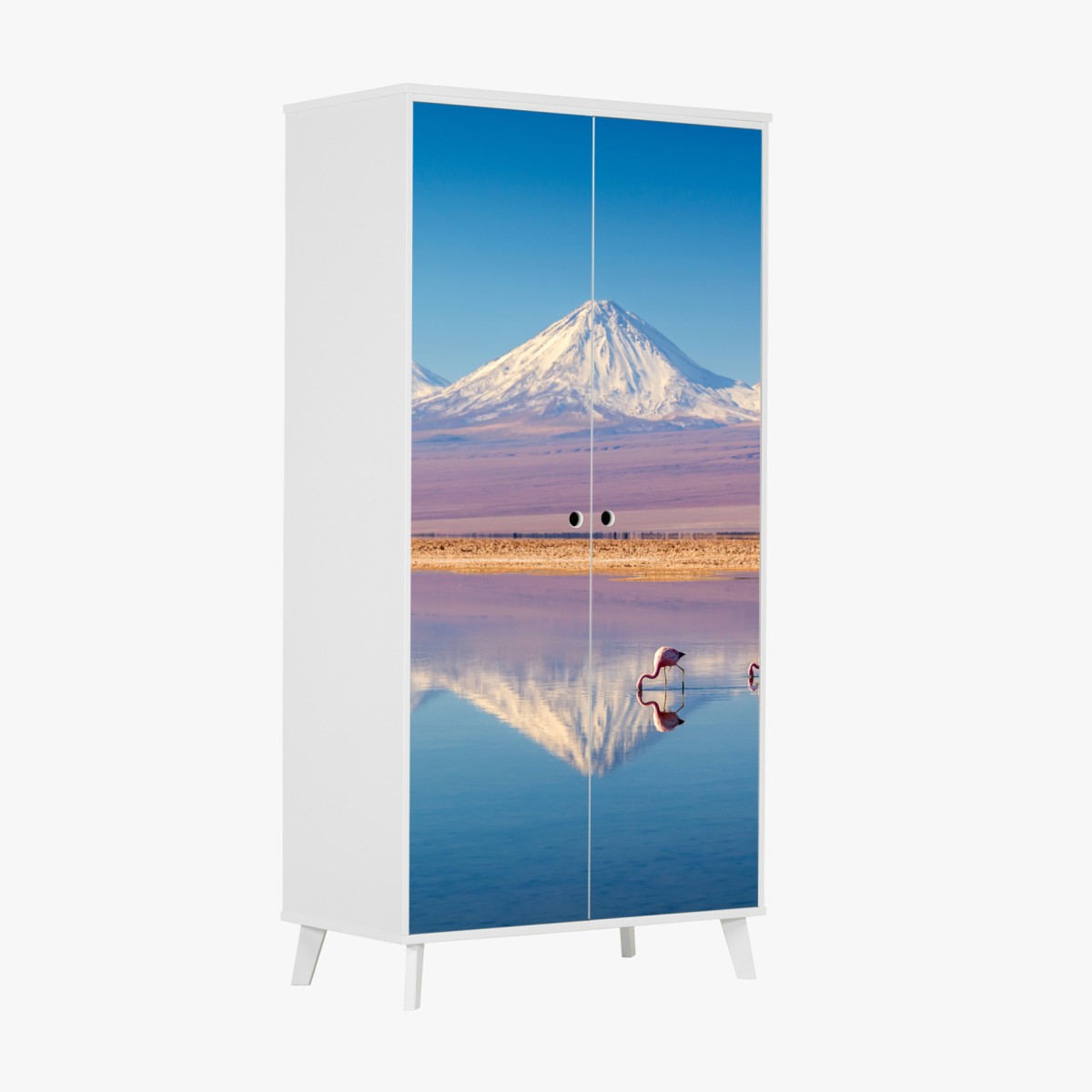 Schrankaufkleber Laguna Chaxa mit flamingos und Licancabur – Wallnifity®