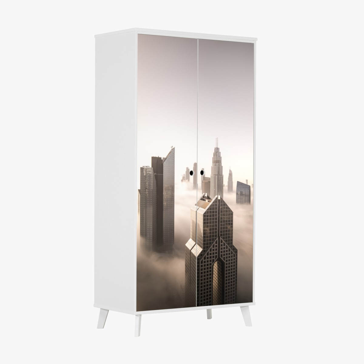 Schrankaufkleber neblige Dubai skyline über den wolken – Wallnifity®