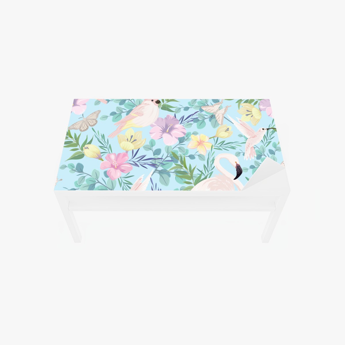 Tischaufkleber und Schreibtischaufkleber pastell tropisches vögel- und blumenmuster – Wallnifity®