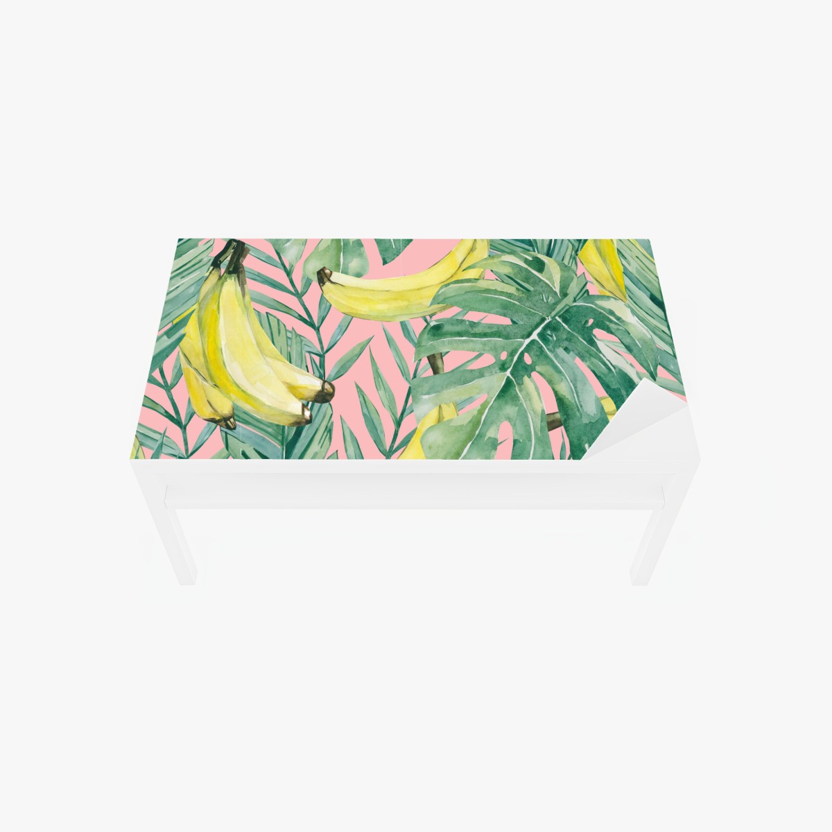 Tischaufkleber und Schreibtischaufkleber aquarell-bananen und blättermuster auf rosa hintergrund – Wallnifity®
