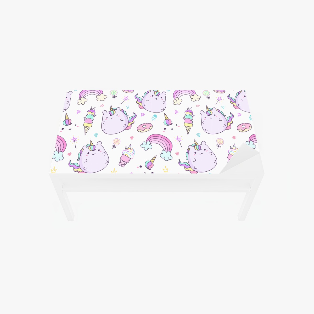 Tischaufkleber und Schreibtischaufkleber verspieltes pastell-einhorn-katzenmuster – Wallnifity®