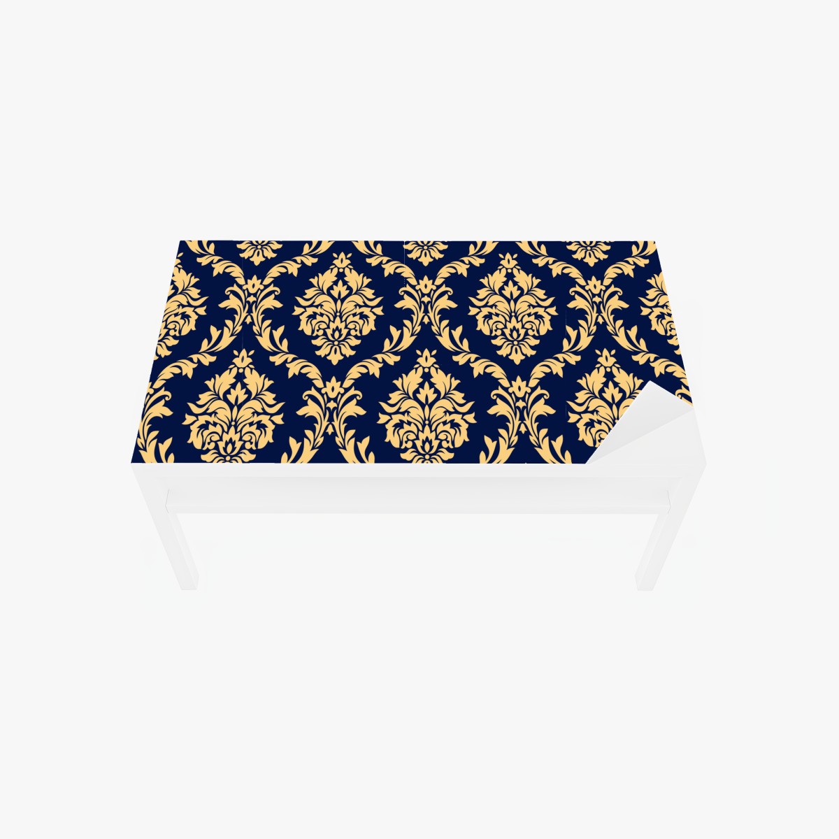 Tischaufkleber und Schreibtischaufkleber elegantes goldenes damastmuster auf tiefblauem hintergrund – Wallnifity®