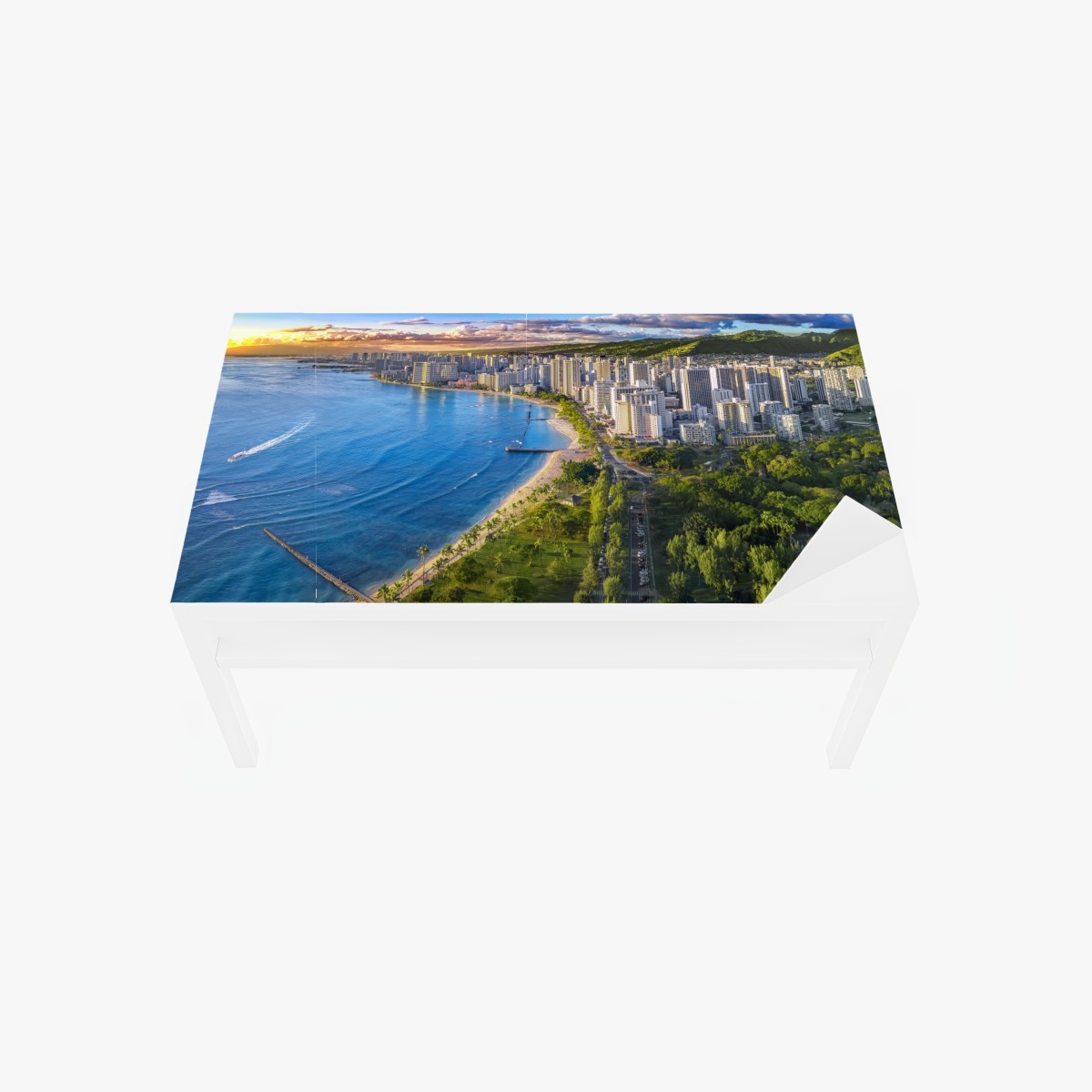 Tischaufkleber und Schreibtischaufkleber skyline einer küstenstadt bei sonnenuntergang – Wallnifity®