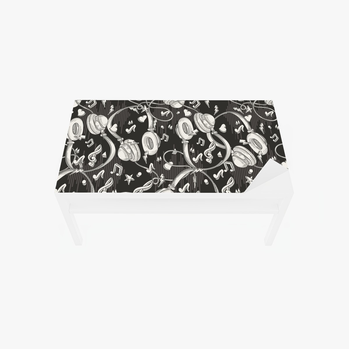 Tischaufkleber und Schreibtischaufkleber monochromatisches muster mit kopfhörern und noten – Wallnifity®