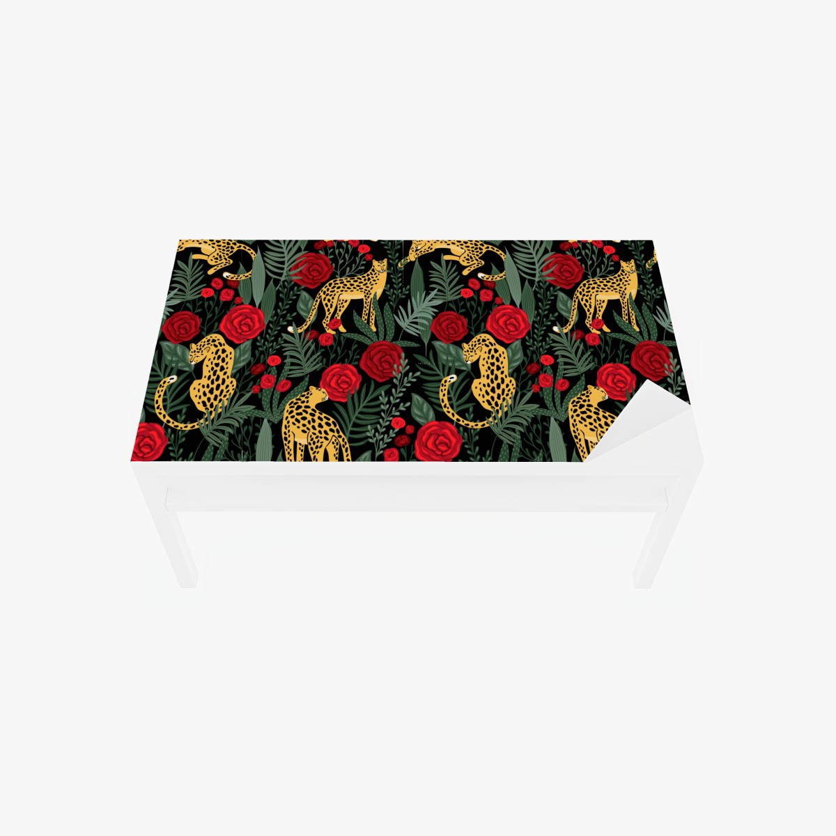 Tischaufkleber und Schreibtischaufkleber goldene geparden und rote rosen muster – Wallnifity®