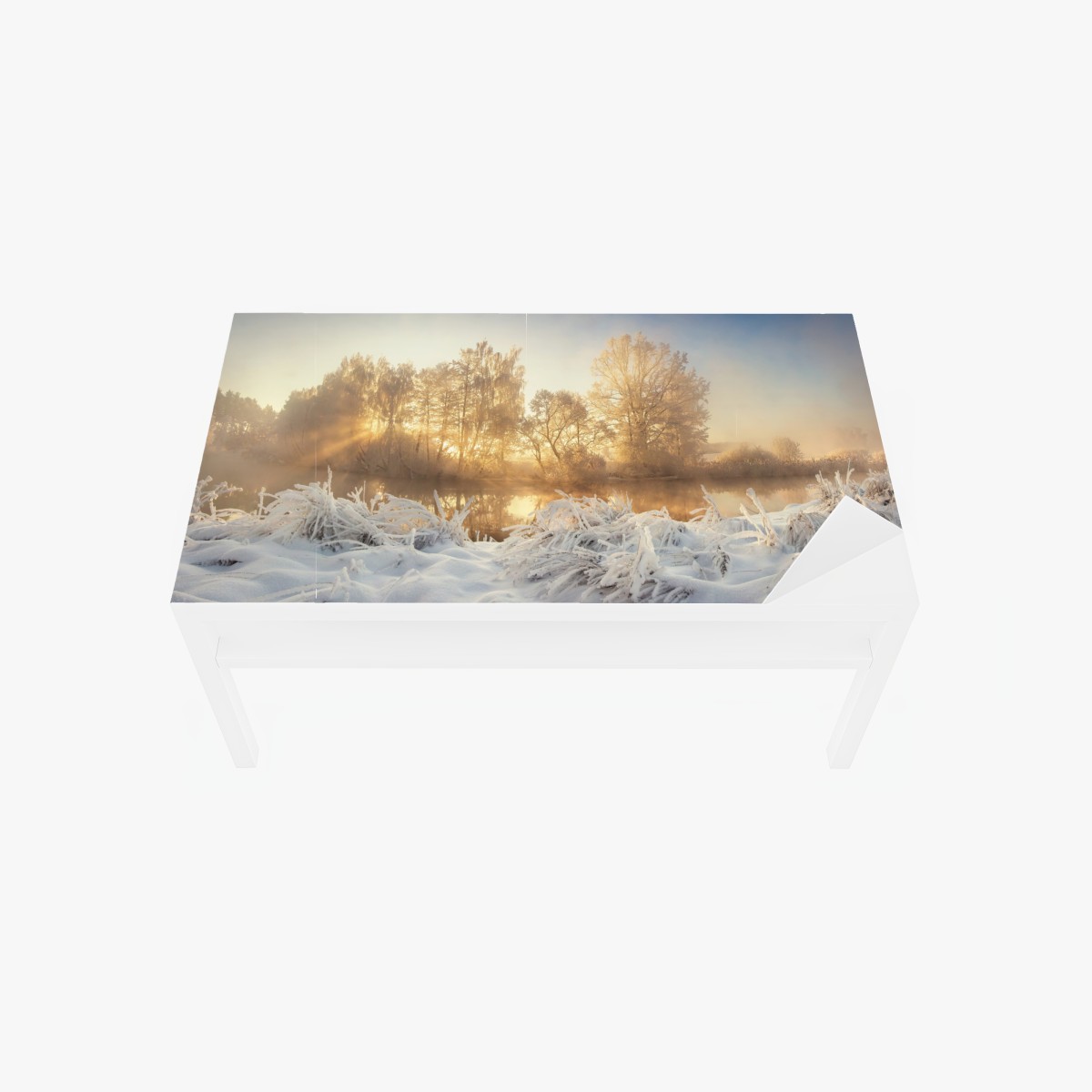 Tischaufkleber und Schreibtischaufkleber goldener wintersonnenaufgang über dem frostigen fluss – Wallnifity®