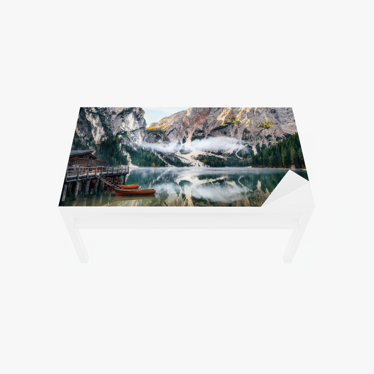 Tischaufkleber und Schreibtischaufkleber nebliger alpensee mit spiegelung – Wallnifity®