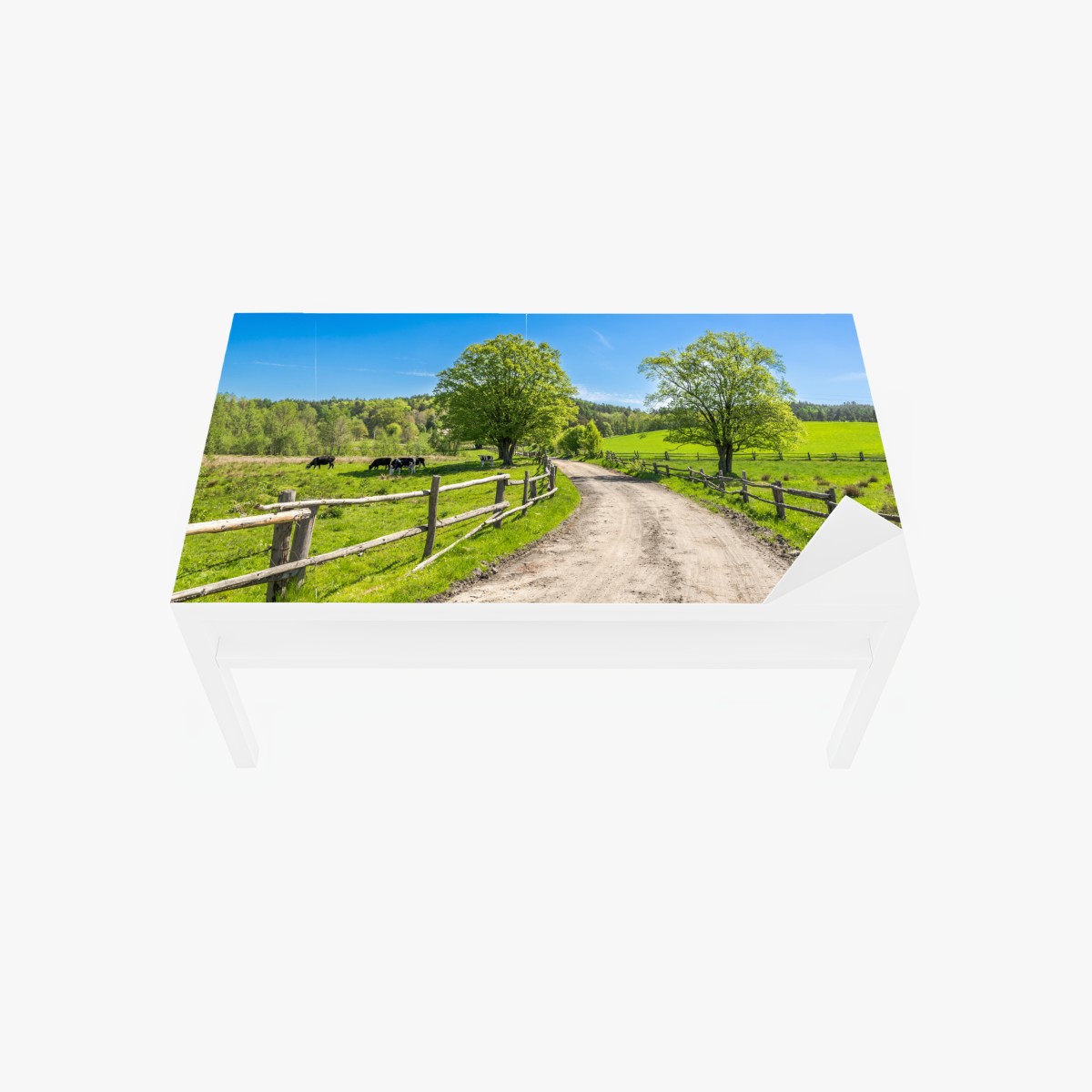 Tischaufkleber und Schreibtischaufkleber sonnige landstraße durch grüne wiesen – Wallnifity®