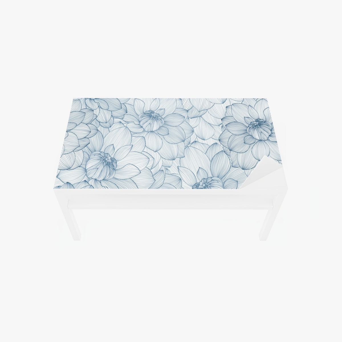 Tischaufkleber und Schreibtischaufkleber zartes blaues blumenlinienmuster – Wallnifity®