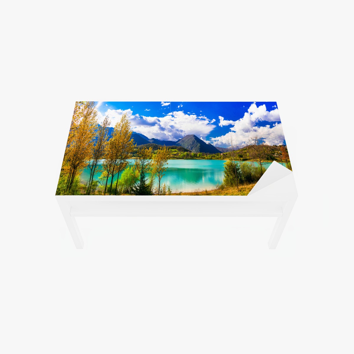 Tischaufkleber und Schreibtischaufkleber türkissee mit berglandschaft – Wallnifity®