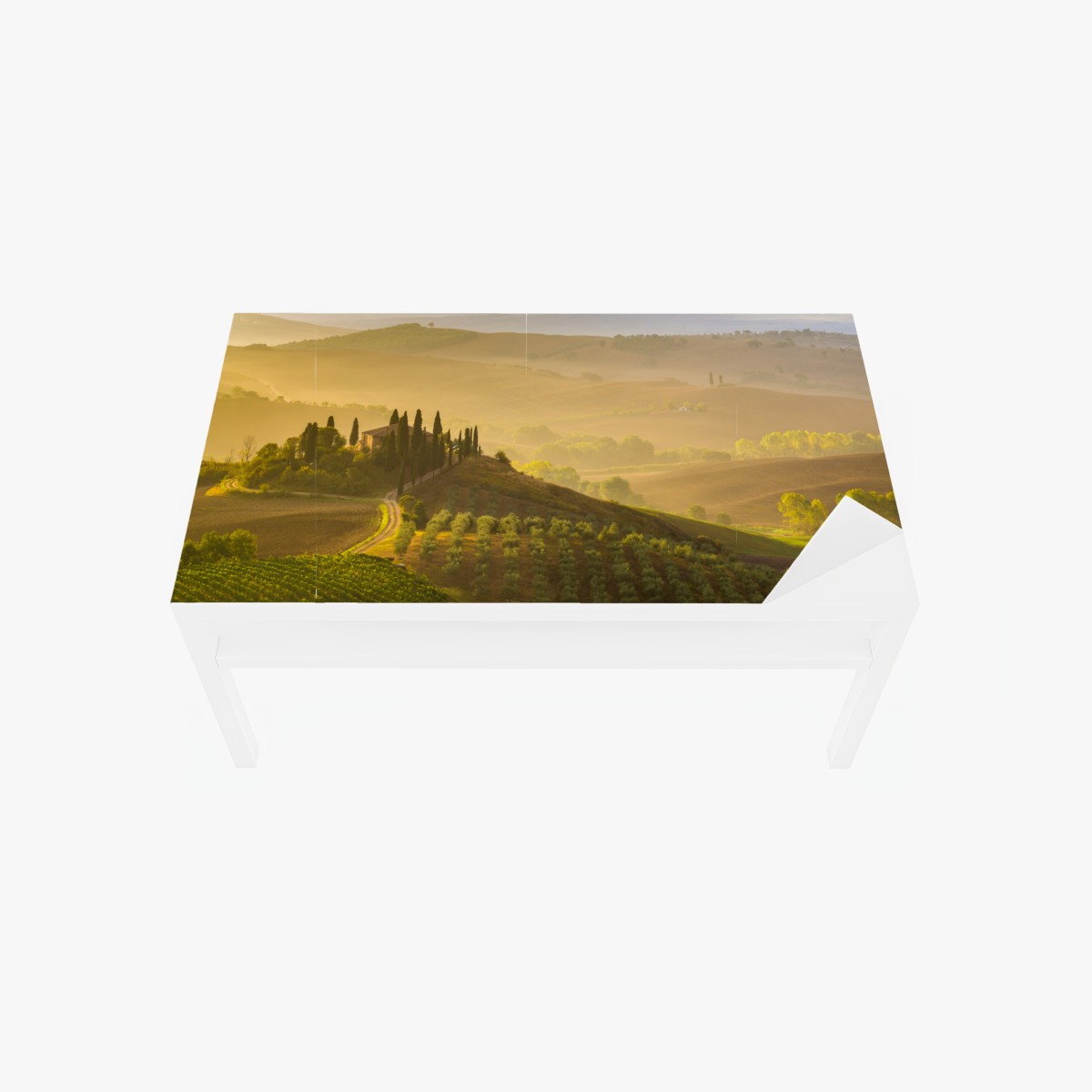 Tischaufkleber und Schreibtischaufkleber nebliger morgen über Val d'Orcia – Wallnifity®